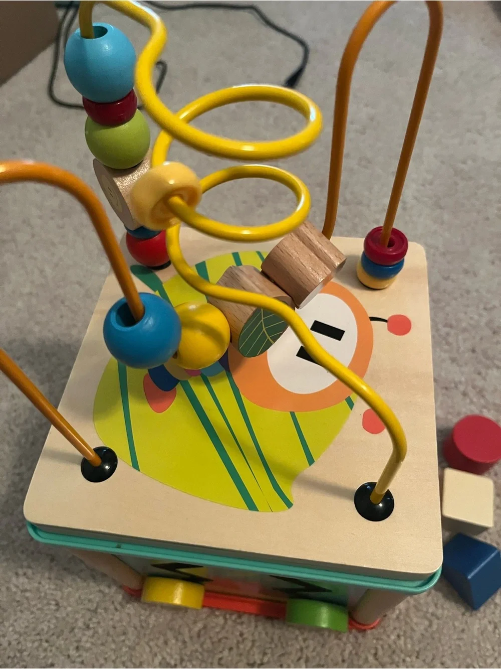 Wooden Activity Cube with Yellow Bead Maze - Kids Toys